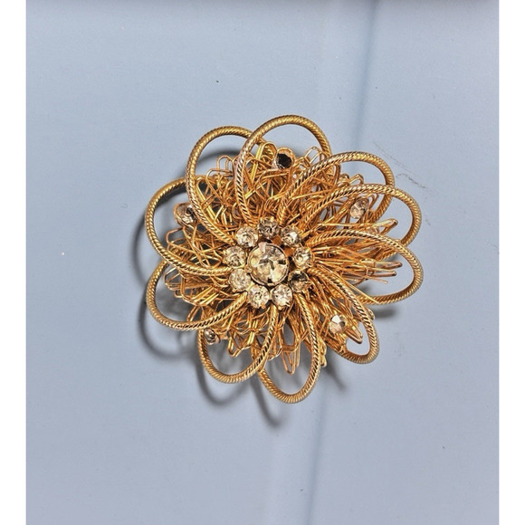 Vintage Mid-Century WEISS Wirework Flower Star Burst Sputnik Floral Brooch 2.5" - Picture 5 of 16